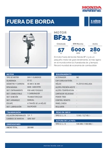 Motor Fuera de Borda Honda BF2.3 - Ficha del Fabricante