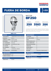 Motor Fuera de Borda Honda BF250 - Ficha del Fabricante